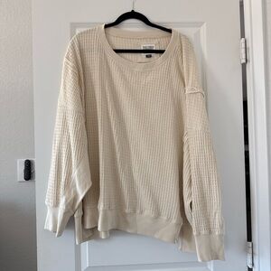 Women's Cream Waffle Knit Top